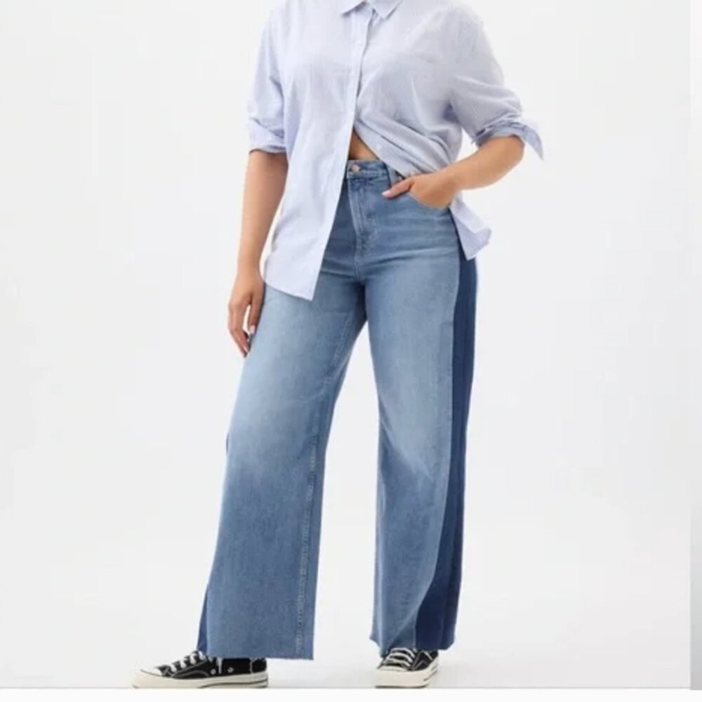 GAP High Rise Wide-Leg Crop Jeans Size 35 (20 Plus ) medium wash